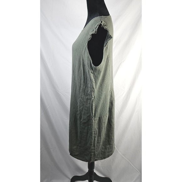 Women's Lina‎ Tomei Italy Linen Blend Olive Green Sleeveless Dress Pockets Sz XL - Picture 3 of 11